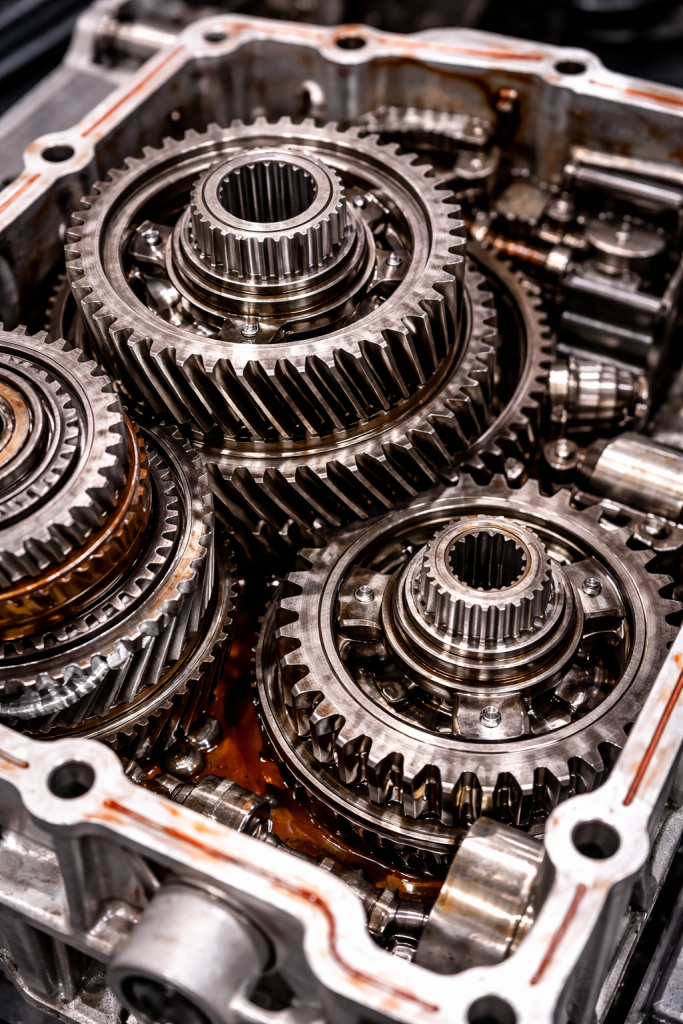 Close-up of transmission gears showing internal components